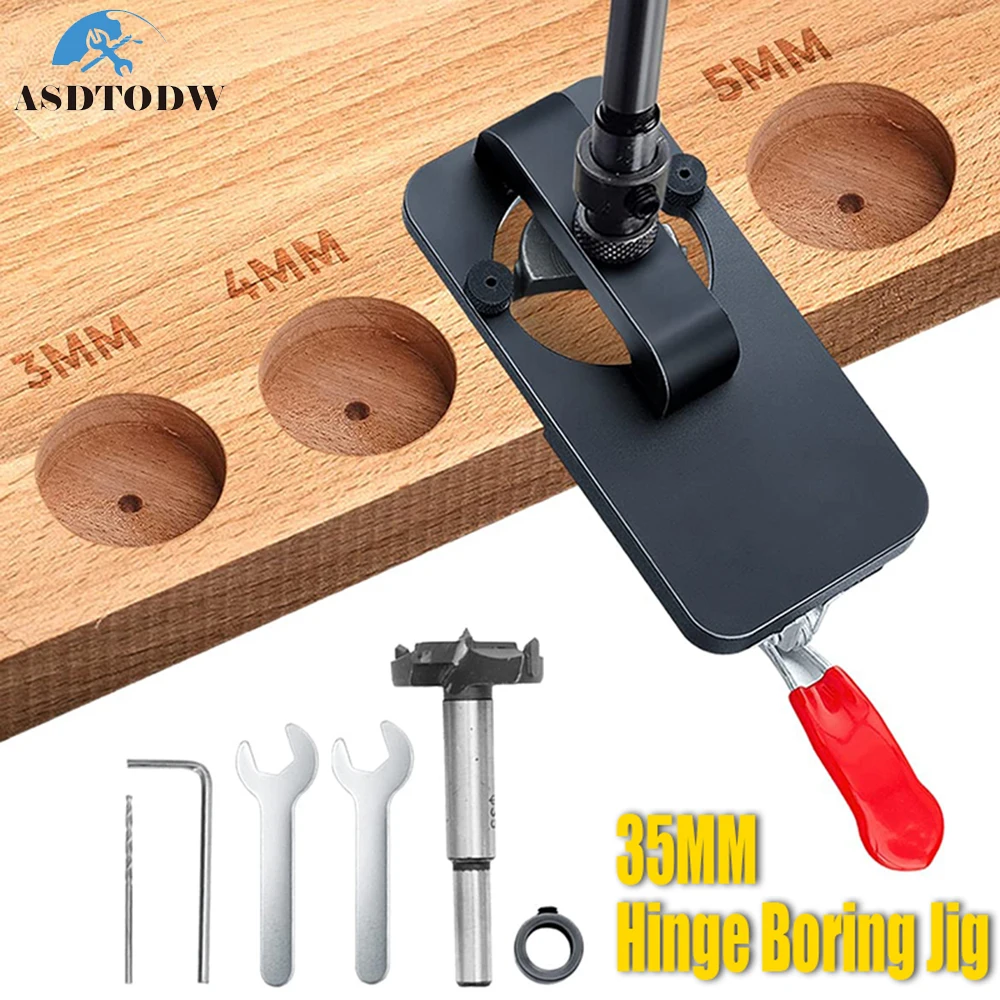 

35mm Hinge Boring Jig Woodworking Hole Drilling Guide Locator with Fixture Aluminum Alloy Hole Opener Template Door Cabinets
