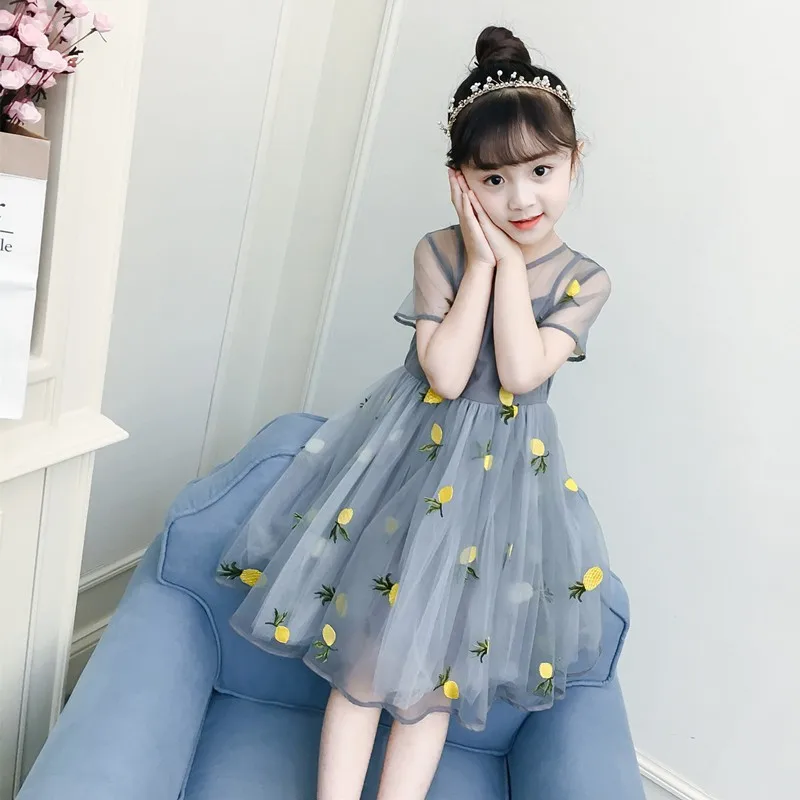 

Summer New Girls Dress Children 9 Student Princess Dresses 10 Printed Net Yarn Clothes 8 Years Old Casual Voile Dress Printing