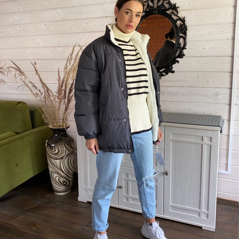 2022 Winter Thick Cotton Coat Women's Korean Version Lamb Wool Plus Velvet Short Cotton Coat Hong Kong Style Loose Coat