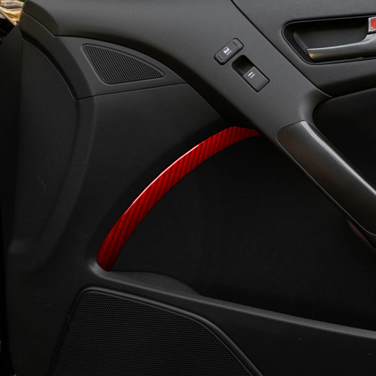 Фото Для Hyundai Genesis Coupe 2010-2012: Накладки на ручки дверей, красные, из настоящего мягкого карбона, аксессуары для интерьера автомобиля, наклейки №3
