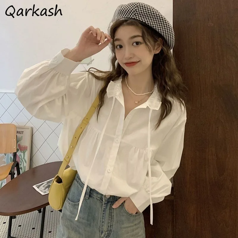 Рубашка с пышными рукавами женские однотонные топы съедобным деревом и грибком