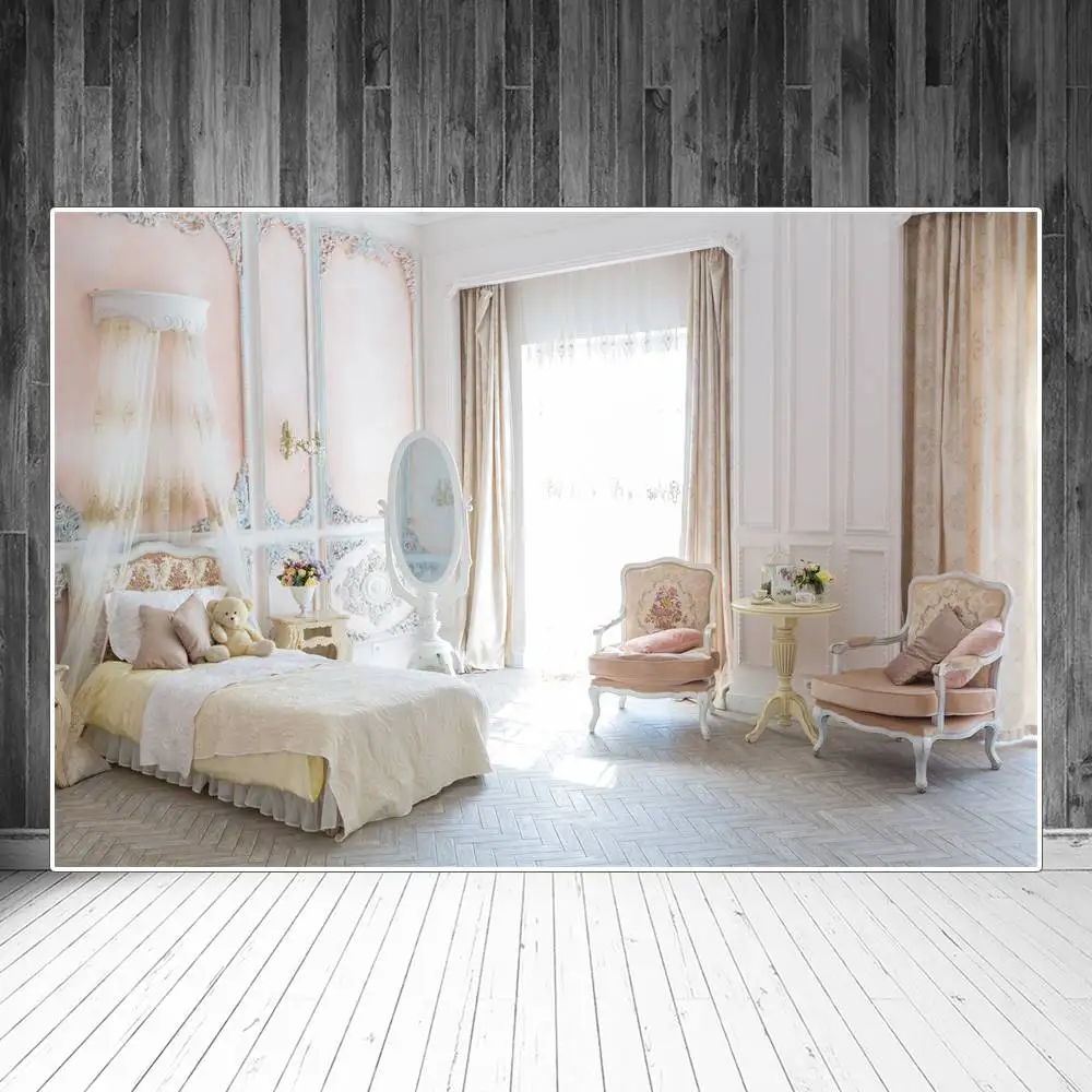 

Винтажные интерьерные фоны для фотосъемки Декор занавеска принцесса кровать стол стулья знак фотозона Фото фоны реквизит