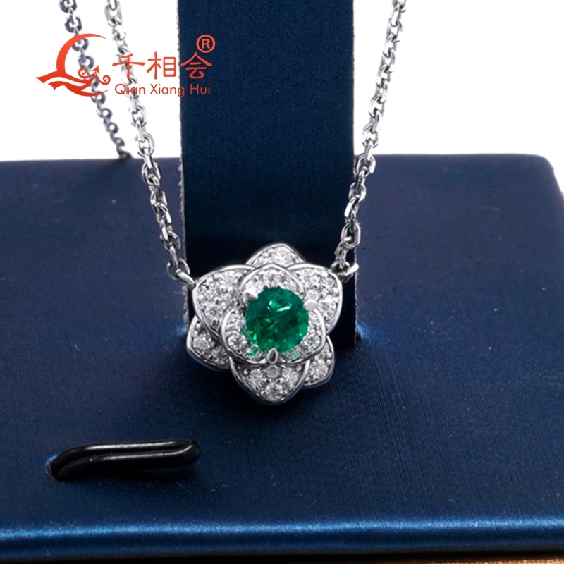 

4.5mm flower green Emerald stone and white Moissanite around classic 925 silver pendant jewelry Engagement Party gift