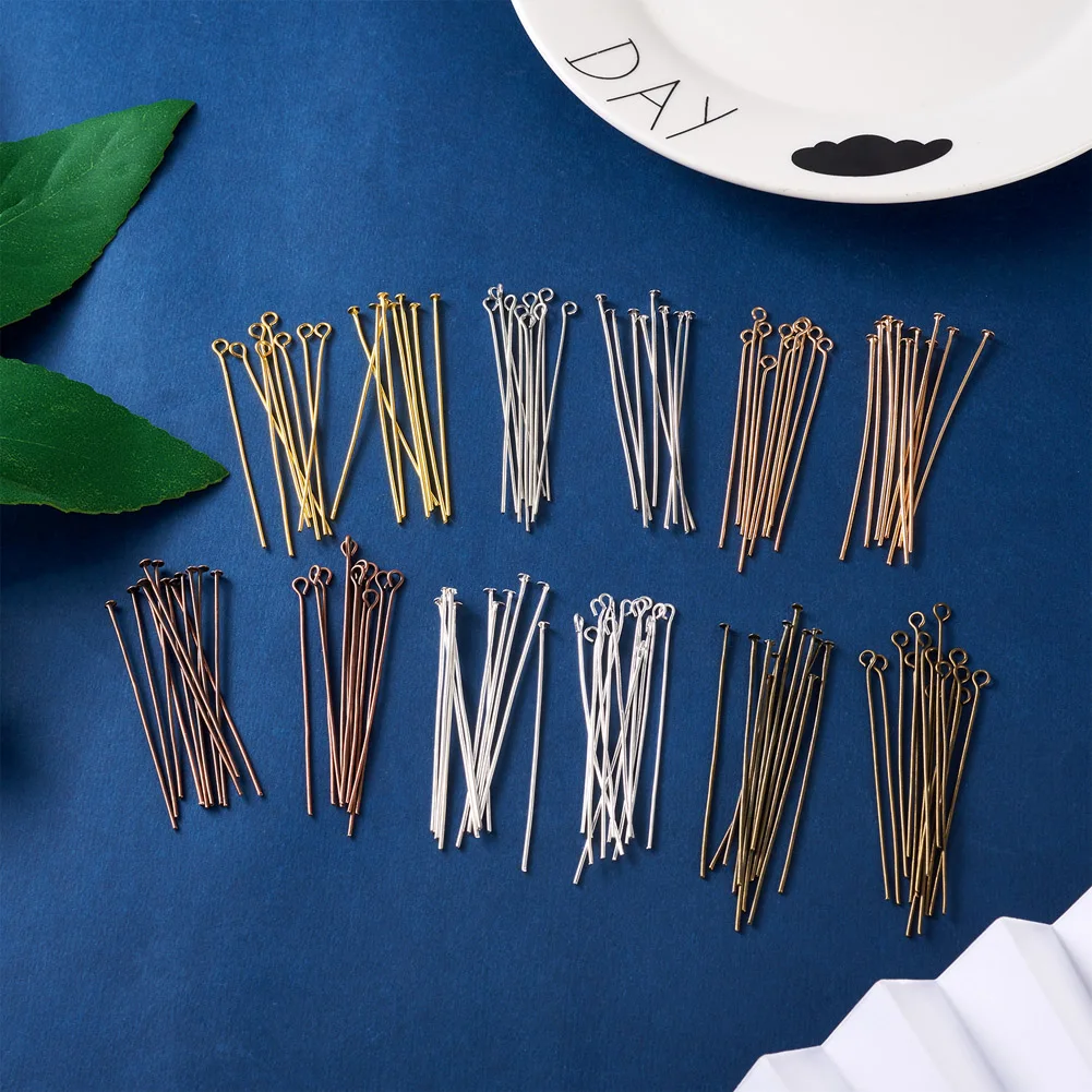 600Pcs Iron Flat Head Pins Eye Head Pins Mixed Color Metal Headpins Needle Findings for Jewelry Making Accessories 50mm