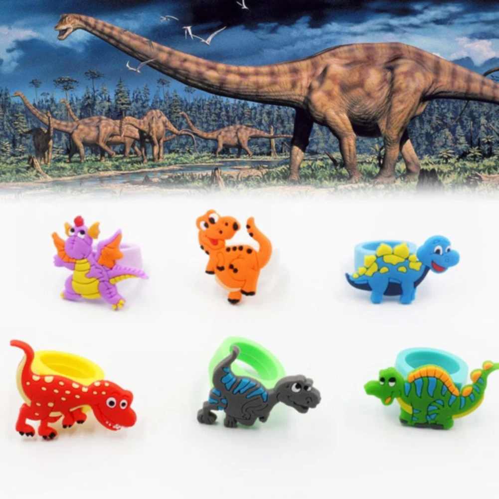 

10pcs Children Cartoon Dinosaur Festival Eco-friendly Birthday Party Kid Ring Mini Boy Girl Gift Toy Favors Washable Cute Smooth