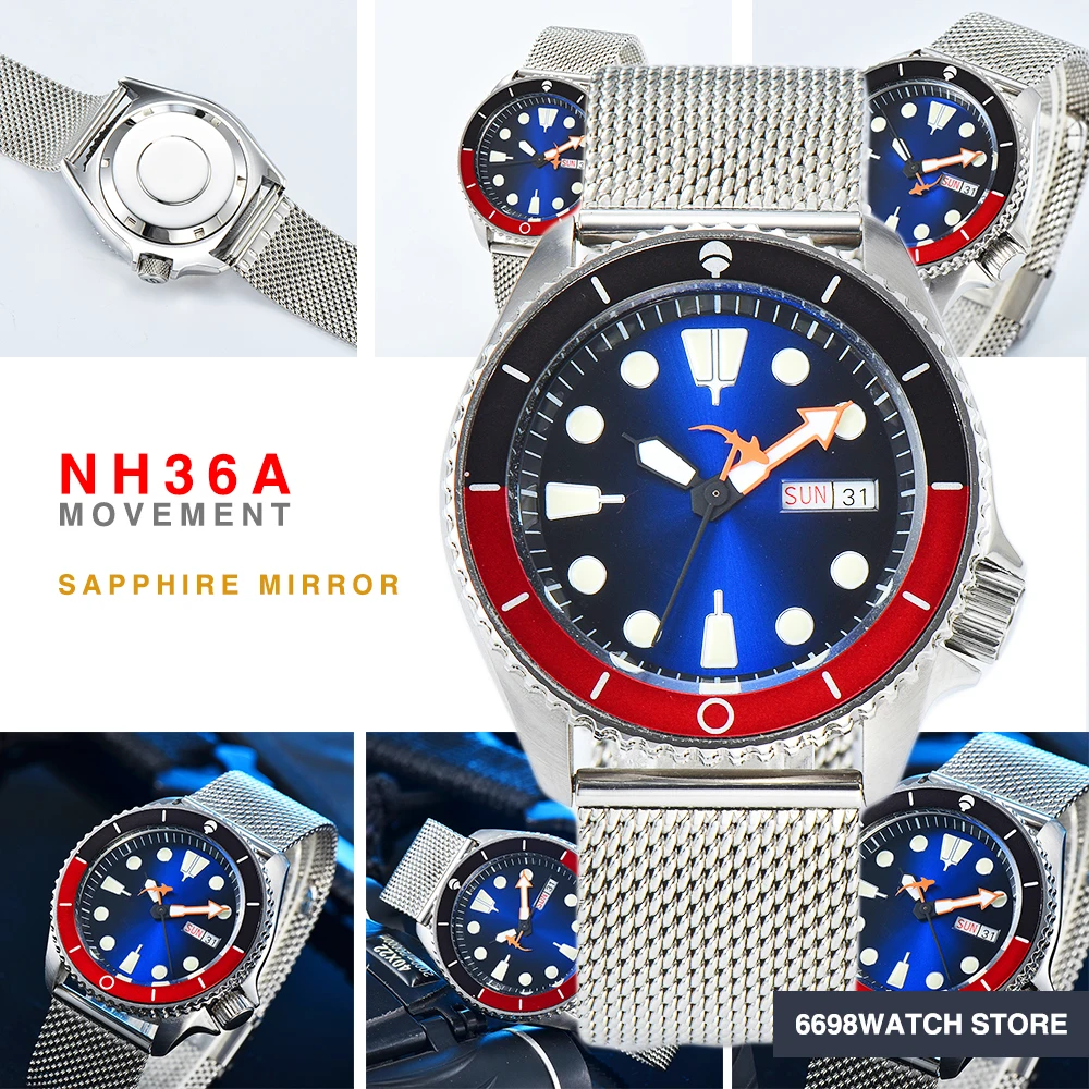 Мужские часы 42 мм Япония NH36A автоматические механические стерильные с
