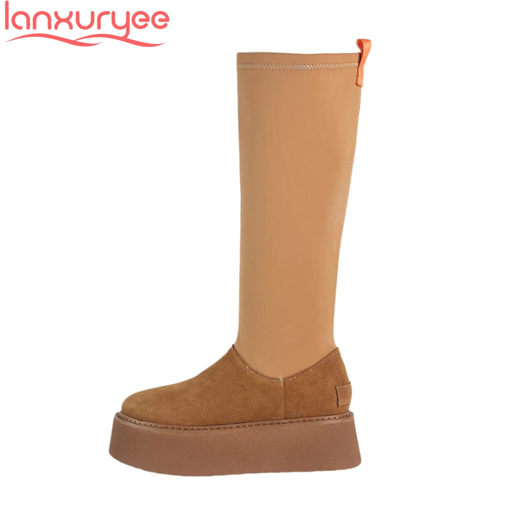 Lanxuryee Superstar длинные эластичные сапоги из коровьей замши на толстой подошве зимняя