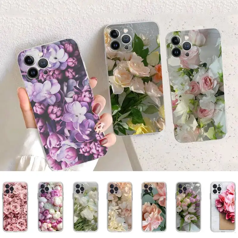 

Flower Pink Phone Case For iPhone 14 13 12 11 Pro Max XS X XR SE 2020 6 7 8 Plus Mini Transparent Shell