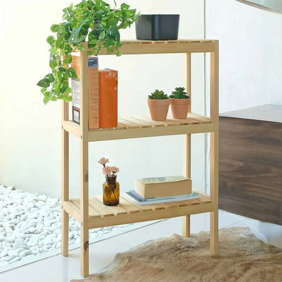 Solid Wood Standing Shelf 90 cm Bookshelf Shoe Rack Multi-Purpose Coffee Table Montessori Decorative Minimalist Modern New Trend