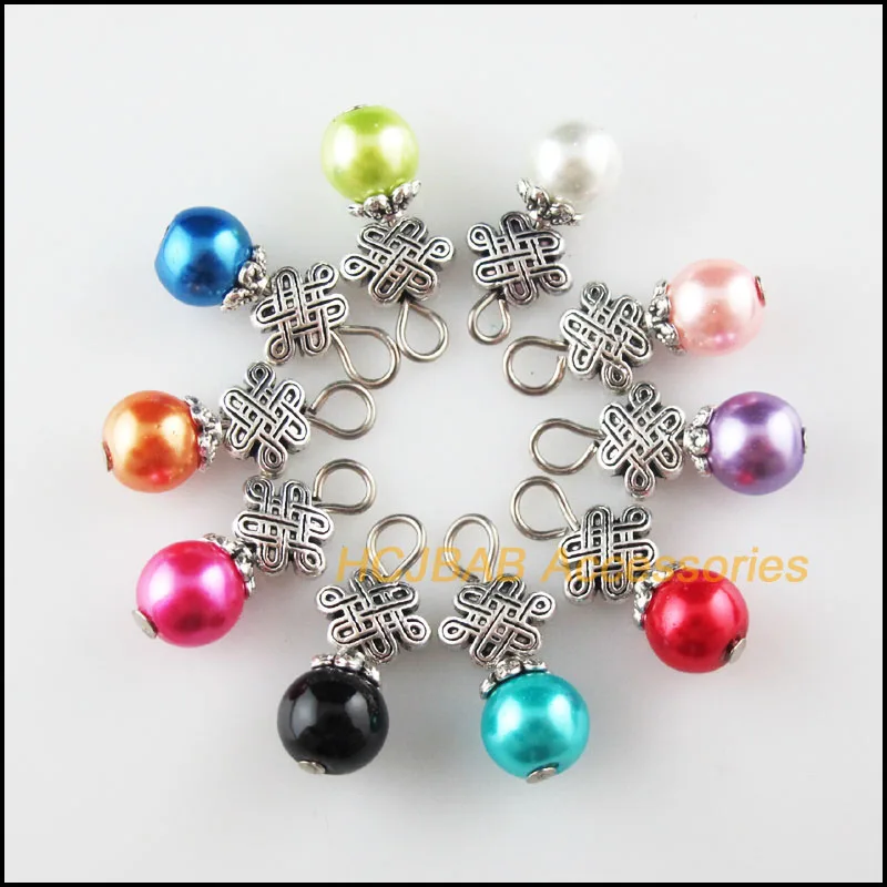 

Fashion 20 New Charms Mixed Round Glass Beads Pendants Tibetan Silver Plated Tone Chinese Knot 10x20mm