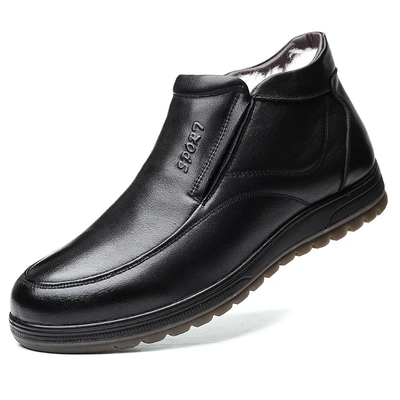 

Winter Leather Cotton Shoes Men's Casual and Cashmere Warm Men's Shoes Middle-aged and Elderly Fur One Suede Sole Snow Boots