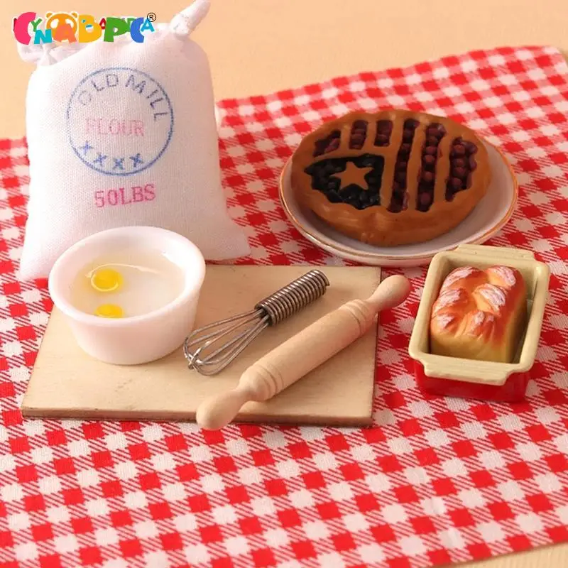 

1:12 Dollhouse Miniature Flour Condiment Spice Bag Egg Beater Rolling Pin Cream Bread Cake Model Kitchen Bake Scene Decor Toy