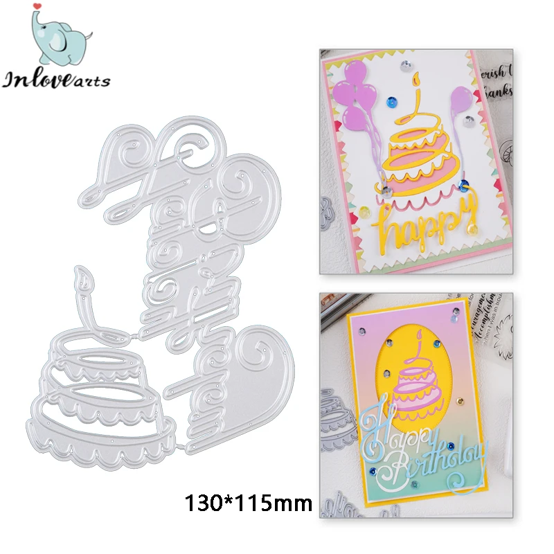 

InLoveArts Happy Birthday Cake Card Metal Cutting Dies Letter Stencil Scrapbooking Photo Album Card Paper Embossing Craft DIY