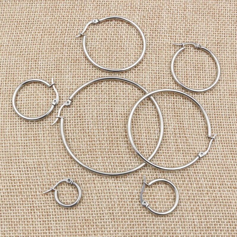 

10pcs 15-55mm Stainless Steel Earrings Loop Hoops Open Earring Hooks Base Ear Ring Circle Diy Jewelry Findings Accessories