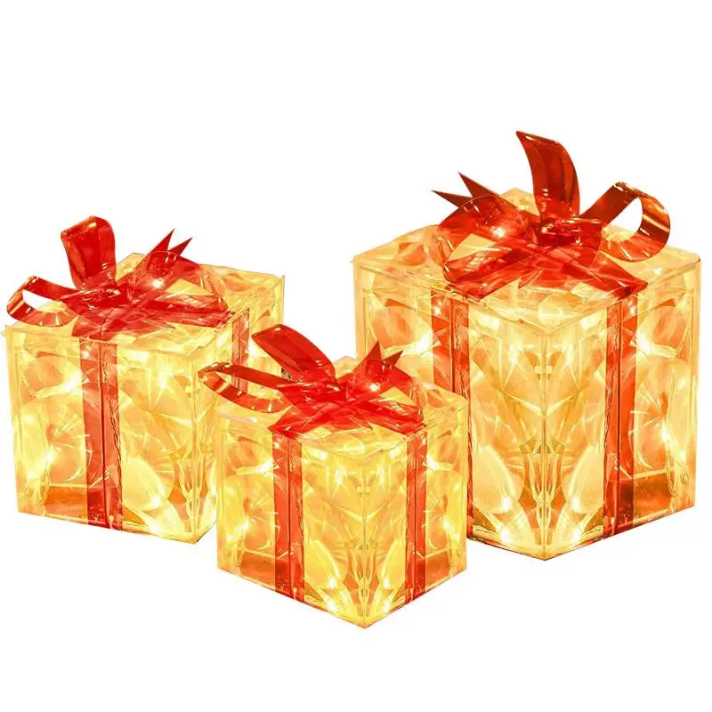 

Lighted Outdoor Christmas Gift Box 3 Pack LED Twinkling Christmas Box Decorations With 2 Light Mode Light Up Presents Boxes With