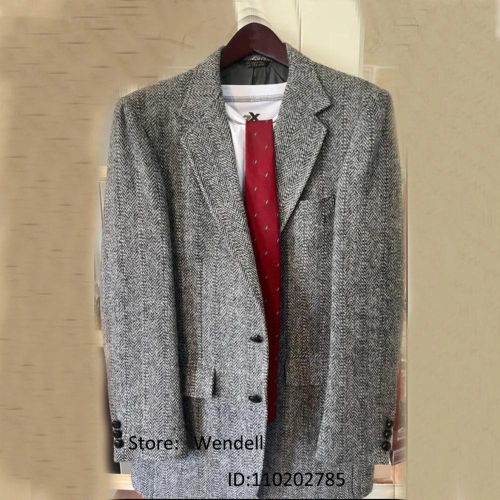 

New Men's Herringbone Wool Jacket Loose Single Breasted Suit Coat Long Jackets Man Dragon Robe Australia Winter Outerwear Male