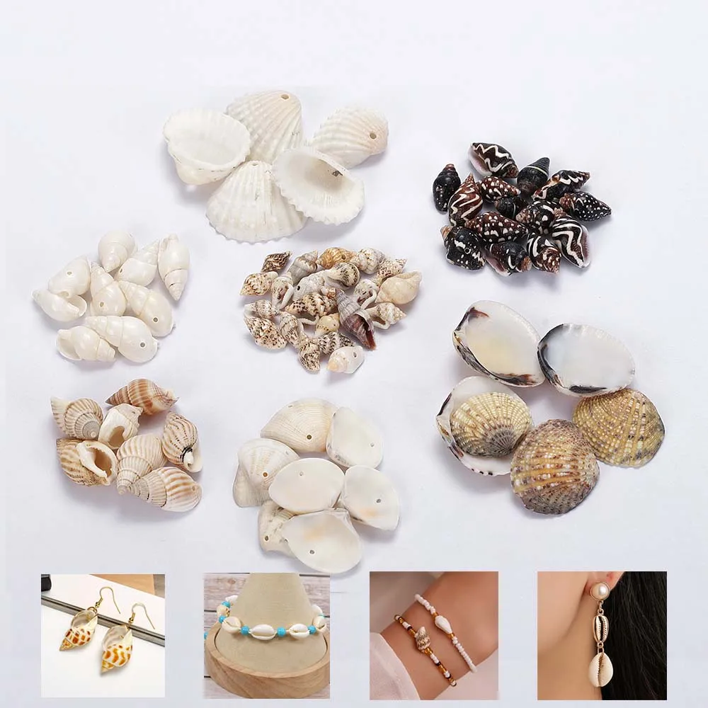 50g 7 Styles Natural Shells Conch Necklace Bracelet Earring Pendants for Jewelry Making DIY Resin Epoxy Mold Filler Accessories
