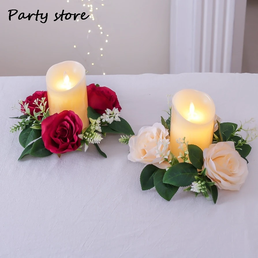 Świecznik bożonarodzeniowy wieniec z różami dekoracja sztuczny kwiat girlanda świecznik wesele wystrój noworoczny ozdoba świąteczna