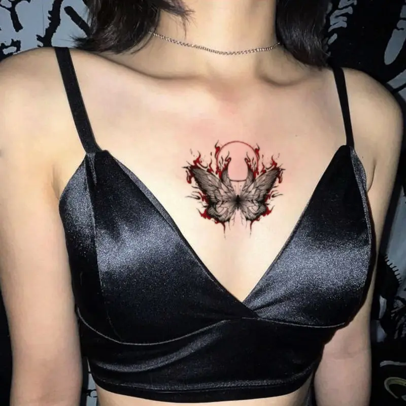 

Пламя, темная бабочка, искусство, искусственная татуировка для женщин, милая Татуировка hotwoman, праздничные Временные татуировки, наклейки