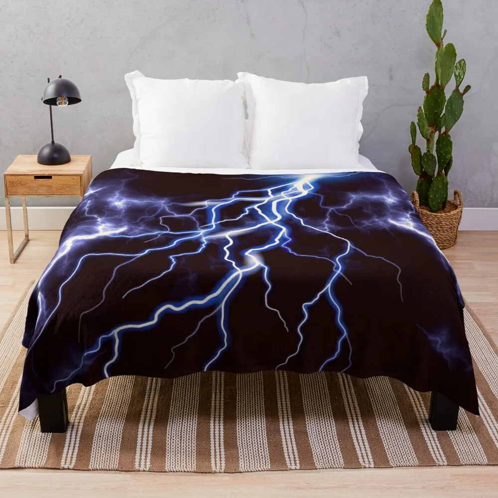 

Blue Thunder Colorful Lightning graphic Throw Blanket shaggy blanket large knitted plaid designer blankets