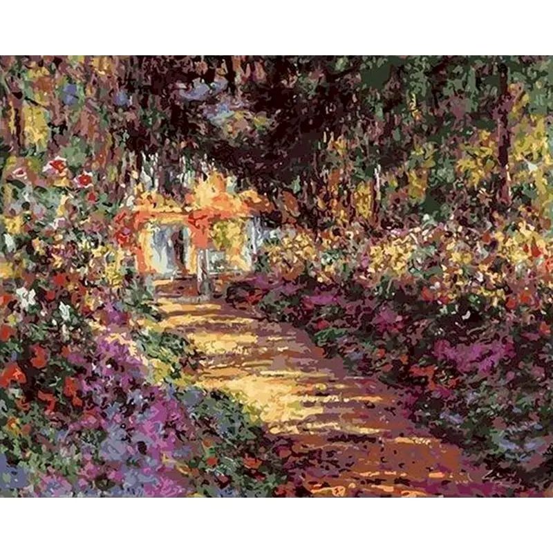 

GATYZTORY Набор для рисования по номерам Monet сады DIY 60x75 см краска по номерам на холсте Пейзаж Безрамная ручная краска домашний декор