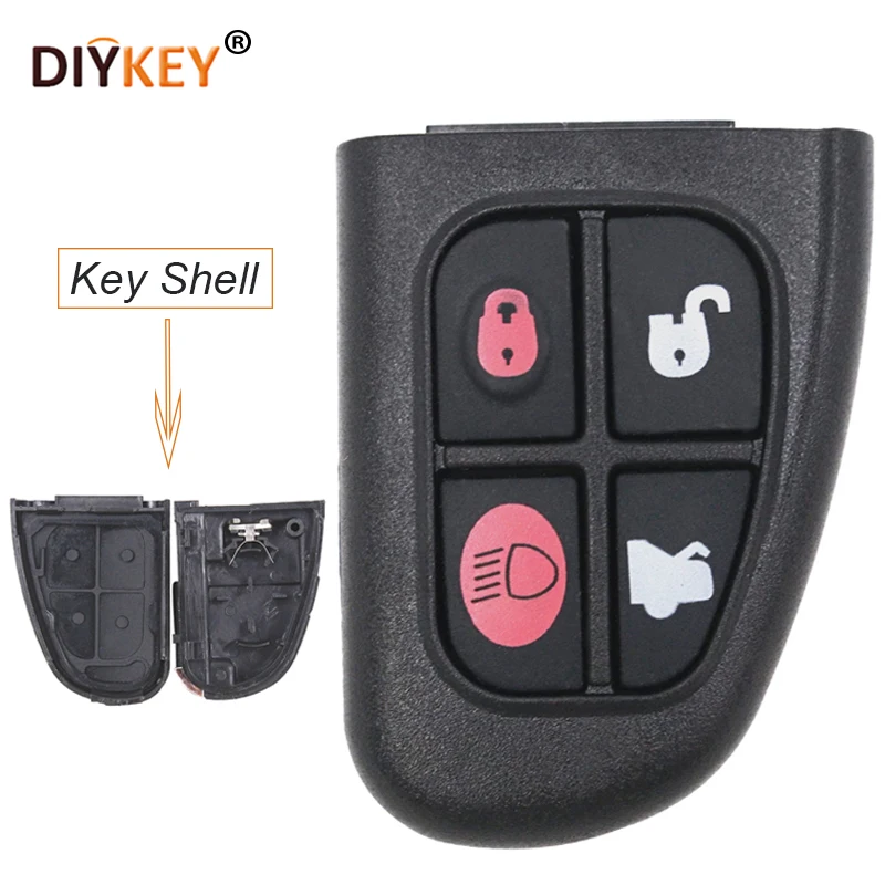 

DIYKEY 4 Buttons Remote Control Car Key Case Shell Fob Chip:No for Jaguar XJ XJR XJ8 S-type X-Type 2002-2008 Blade Without