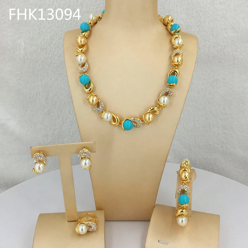 

Yuminglai Fine Jewelry Pearl Jewelry Sets Blue Stone Jewelry for Women FHK13094