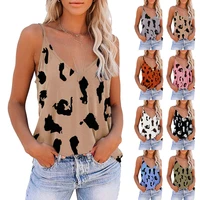 summer new womens sleeveless camisole v neck leopard print t shirt female lady casual tops