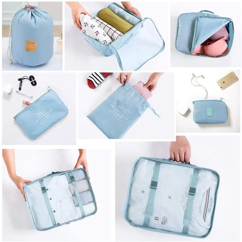 Travel Packing Cubes Set 8Pcs Lightweight Luggage Organizer Bag Blue