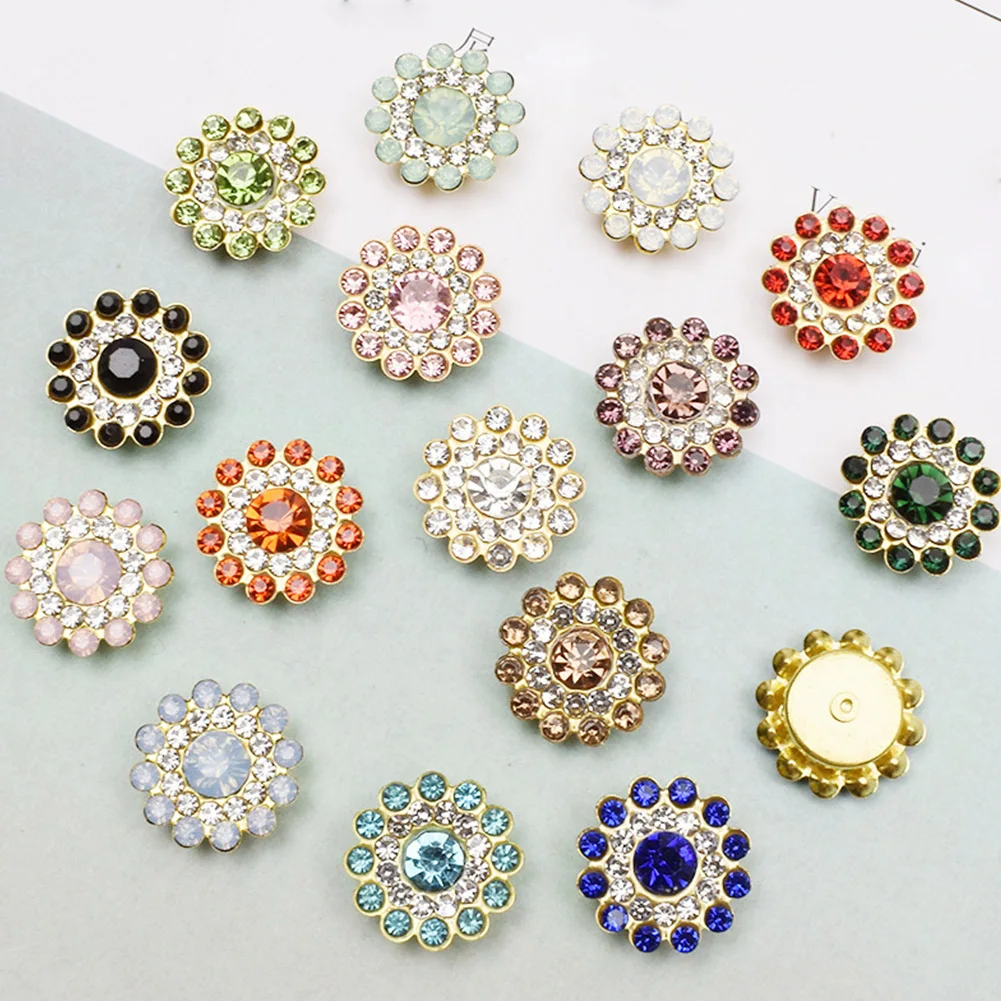 

10PCS 14mm Sunflower-Shaped Rhinestone Buttons Round Crystal Glass Beads Clothes Decoration Sewing Buttons Apparel Accessories