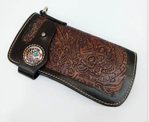 Shipping,punk type tanning Free cowhide skeleton wallet,men's cool purse,Indian multi-functional waist pack.leather bag.sales.