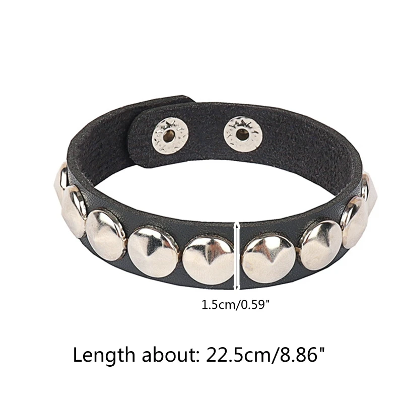 

H9ED Punk Black Cuff Wrap Leather Studded Bracelet Wristband Metal Rivets Stud Bangle for Women Men Rock Gothic Jewelry