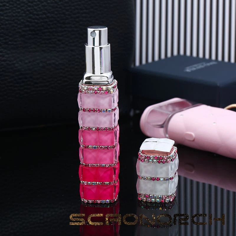 

12ml Portable Perfume Spray Bottle Rhinestones Mini Bling Spray Bottle For Travel Cosmetic Essential Oils Container Storage Box