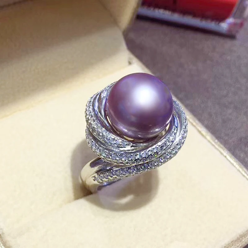 

MeiBaPJ 11-12mm Big Purple Natural Freshwater Pearl Screw Ring Real 925 Sterling Silver Fine Wedding Jewelry For Women