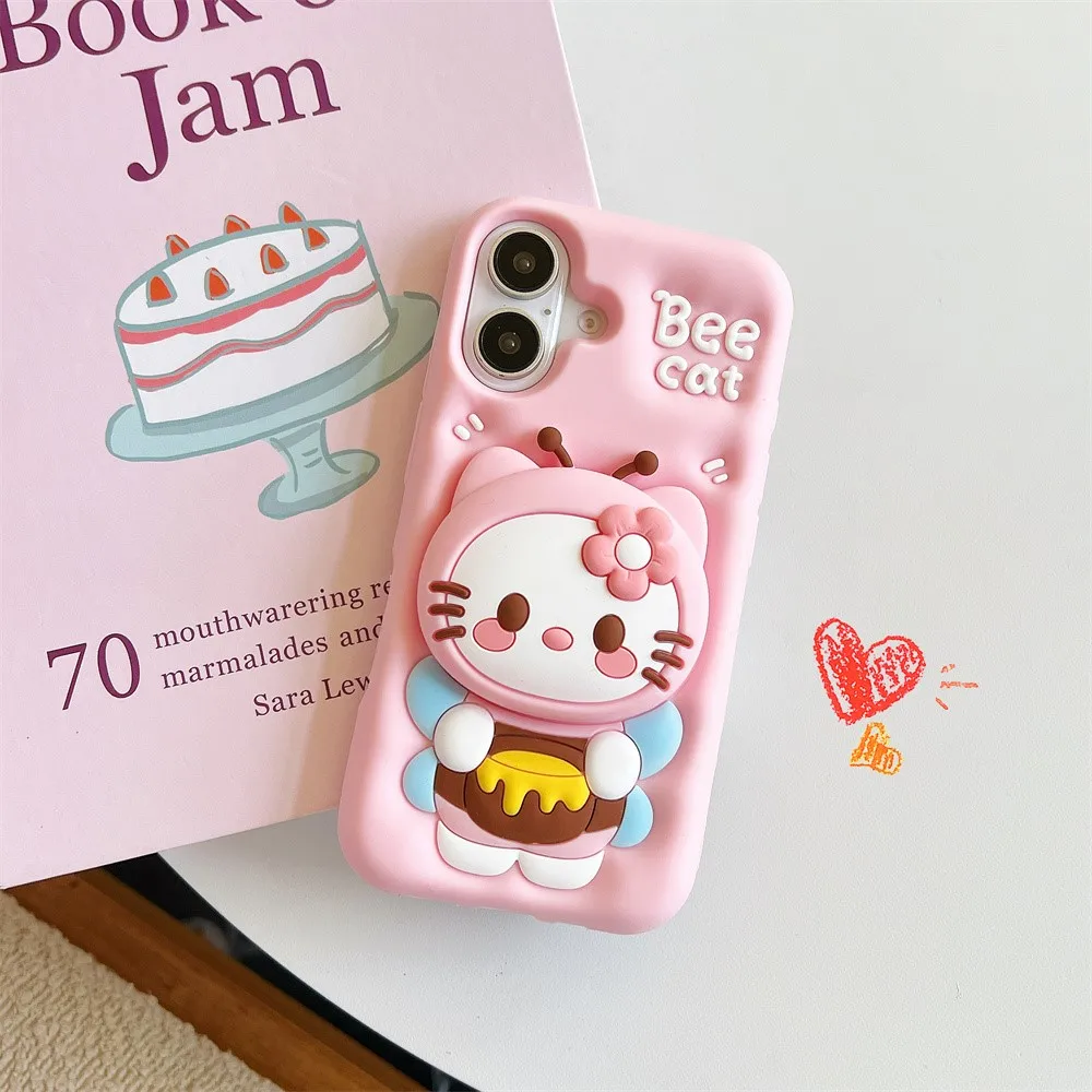 Для iPhone 15 12 Pro 16 13 14 Max Plus 11 XR 3D Bee Hello Kitty Face Grip Tok Holder Мультяшный силиконовый мягкий
