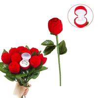 romantic wedding ring holder velvet ring box with flower stem red rose jewelry box wedding engagement jewelry packaging case 1pc