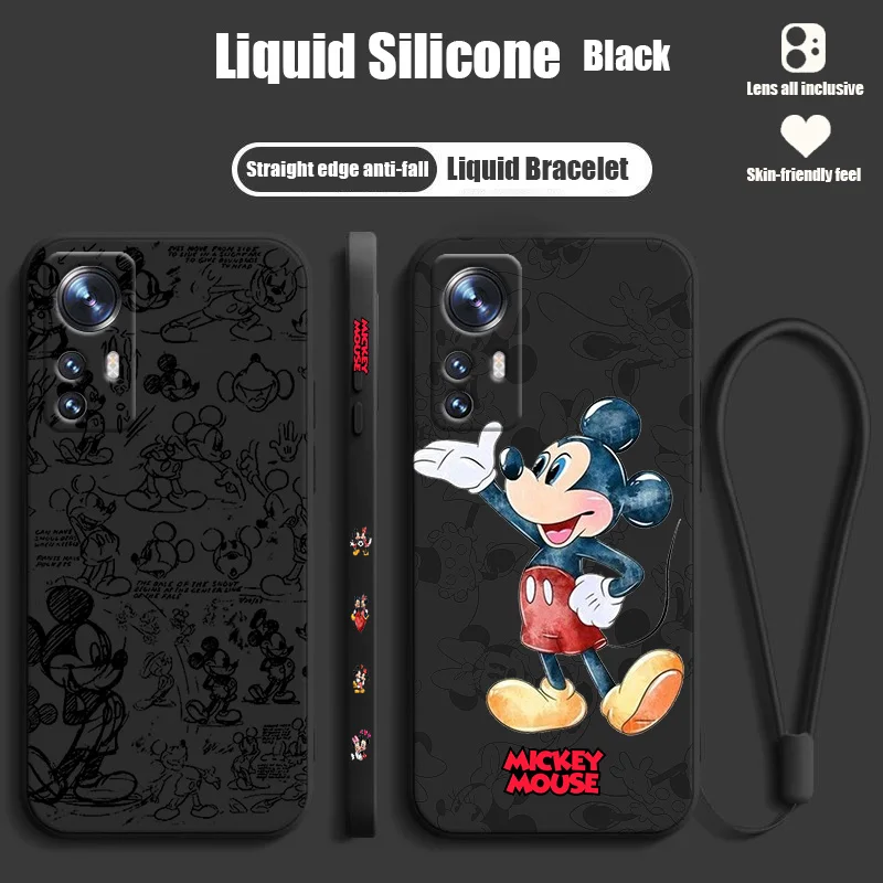 

Disney Mickey Mouse Cute For Xiaomi Mi 12T 12S 12 11T 11 10T 10S 10 9 SE CC9E Ultra Lite Pro Liquid Left Rope Phone Case