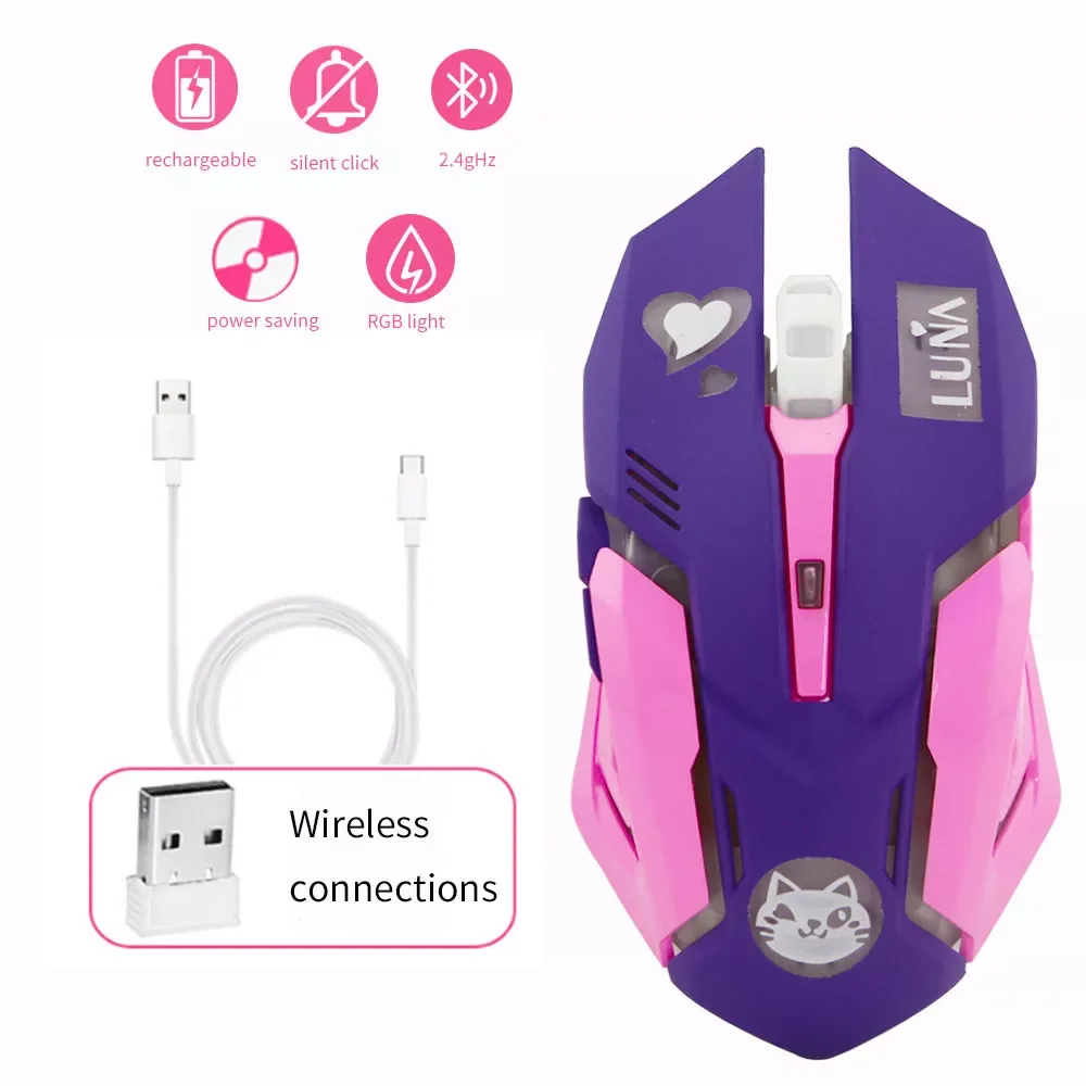 

2.4G Wireless Mouse Colorful Backlight USB PC Computer Cute Gaming Mice Ergonomic Mause For Laptop PC Girls Pink Cute Kids