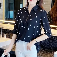 fashion lapel printed polka dot button oversized chiffon shirt new summer and autumn casual tops loose commute womens blouse