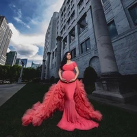bridal mermaid maternity dresses with ruffled tulle train women photography maternity dressing gown prom party dress