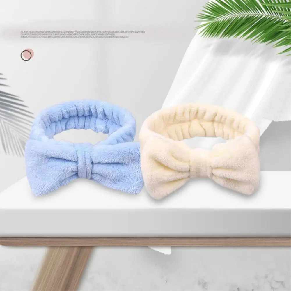 

2PCS Hair Accessories Soft Solid Color Head Wraps Coral Fleece Makeup Headbands Wash Face Women Bow Hair Band