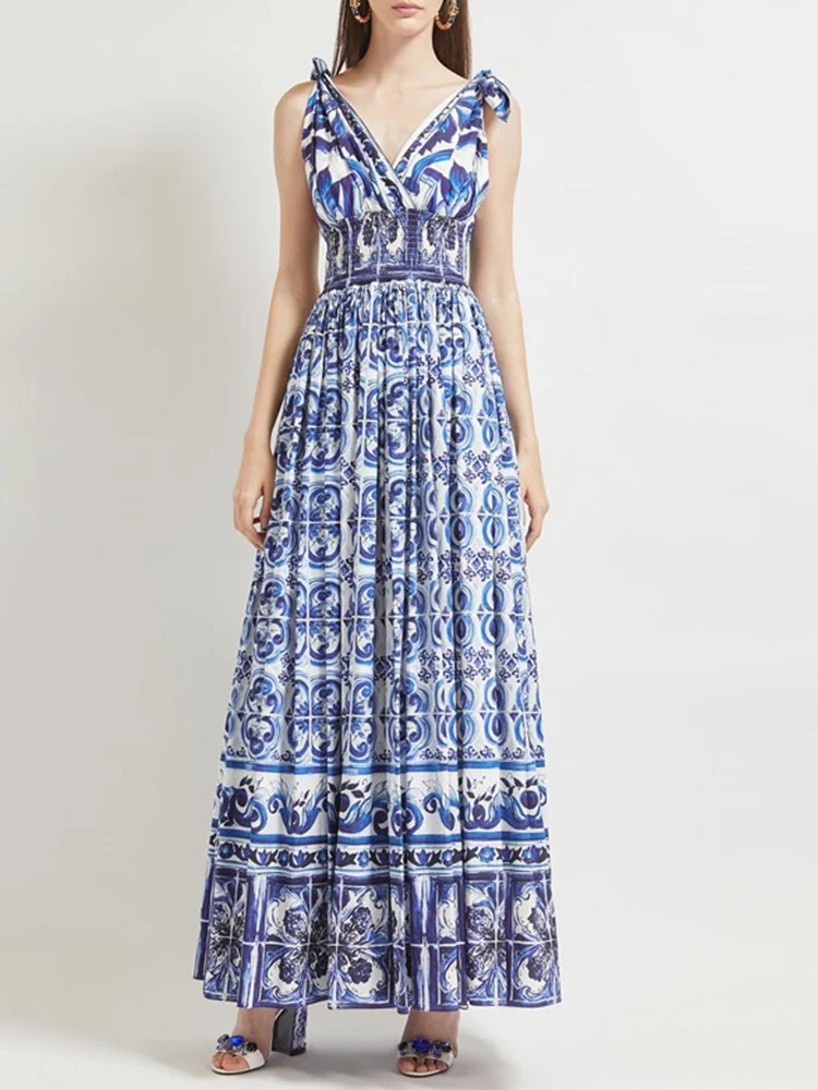 Роскошное ретро-принтное сексуальное модное платье с v-образным вырезом и