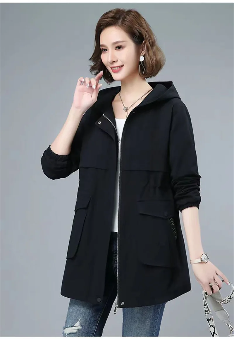 Женская длинная куртка с капюшоном на весну и осень 2024 новая свободная