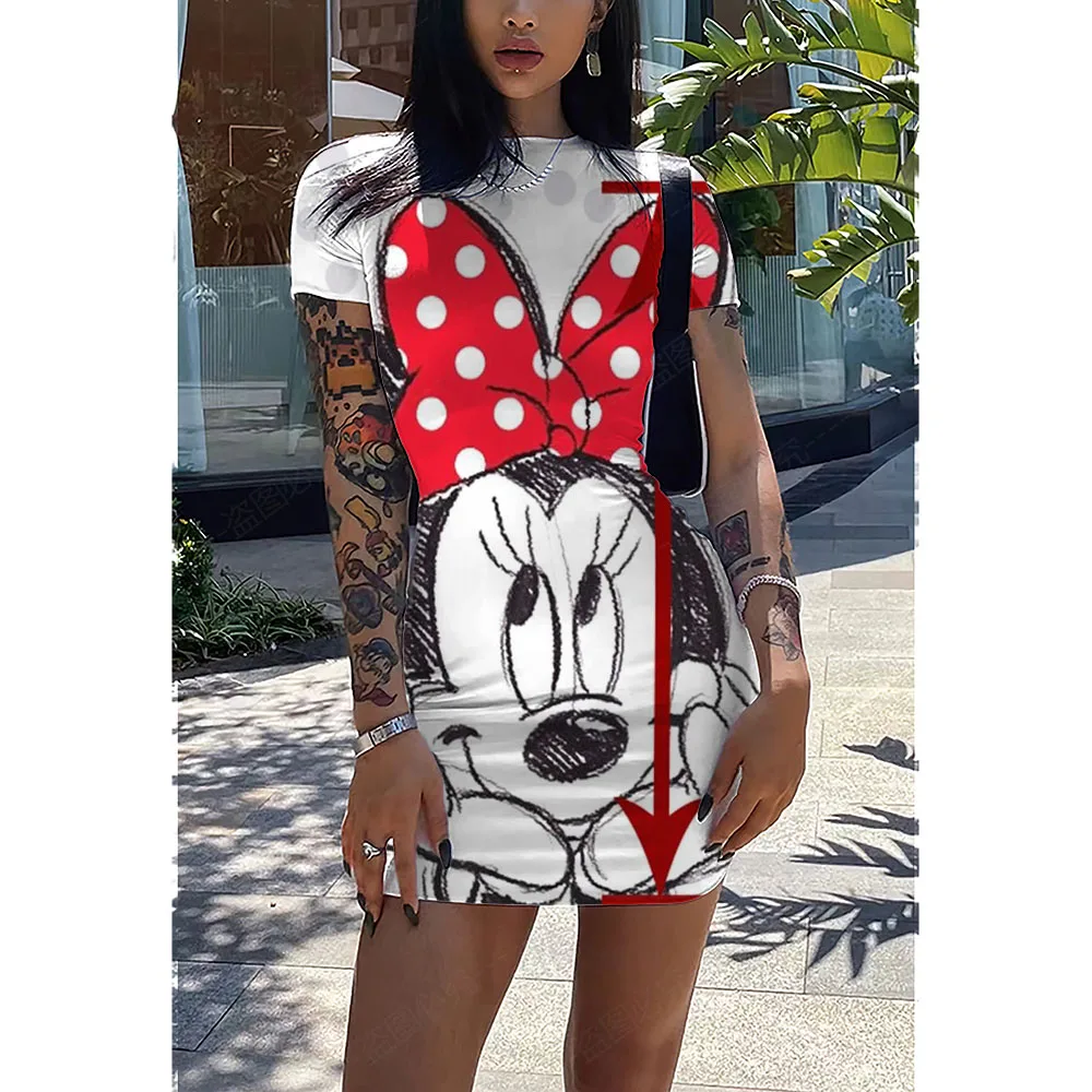 

Disney Minnie And Mickey Cartoon Print Slim Fit Sexy Bag Hip Skirt Tight Hot Girl Pure Desire Temperament Dress Female Summer