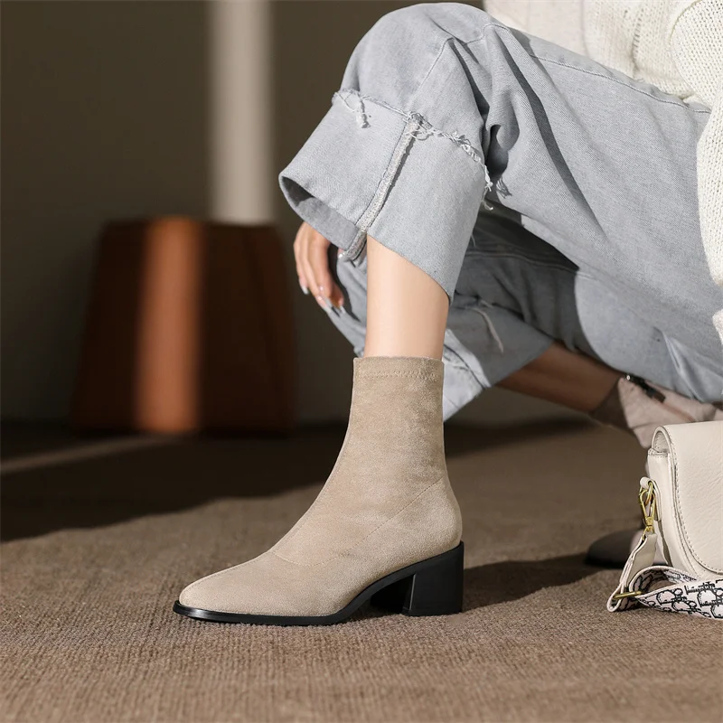2023 Women Ankle Fashion Boots Office Ladies Slim Leg Concise Mature Thick Heels Shoes Autumn Winter Female Boots