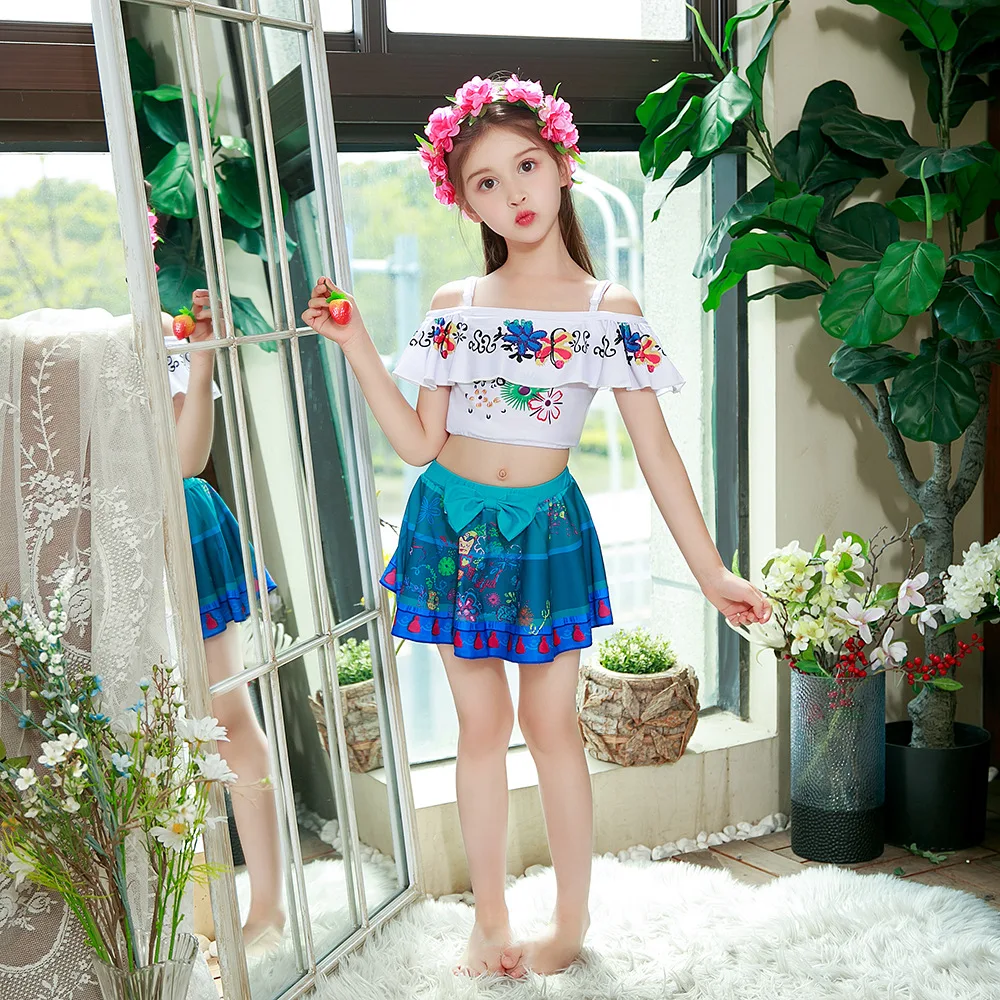 

2PCS Summer Girls Encanto Swimwear Mirabel Dolores Pepa Isabel Swimsuit Holiday Beach Swimming Trunks Kids Bathing Suit Bikini