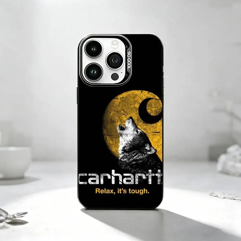 Фото Кожаный чехол C-Carhartt с логотипом для iPhone 17, 16, 15, 14, 13, 12, 11 Plus, Pro Max, XS, цветной, серебристо-черный №5