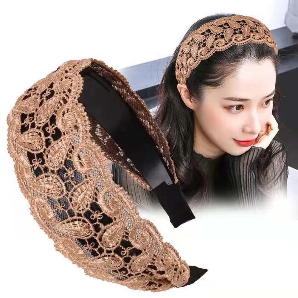 

Sweet Vintage Hollow For Girls Flower Wide Side Women Hair Hoop Lace Hairbands Korean Head Wrap Headband