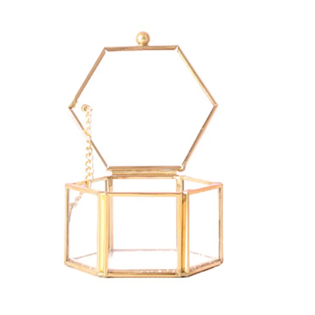 

Шестигранный стеклянный контейнер, многофункциональная коробка для хранения ювелирных изделий, коробка для хранения колец, серег, ожерели...