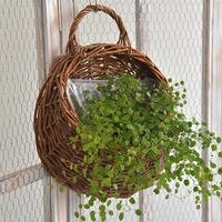 wall mounted rattan plant holder window sill potted green plant flower basket american country hand woven hanging planter